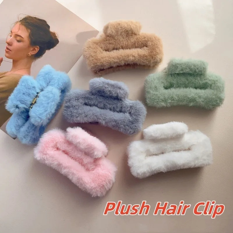 10.5cm Plush Square Hair Claw Clip Women's