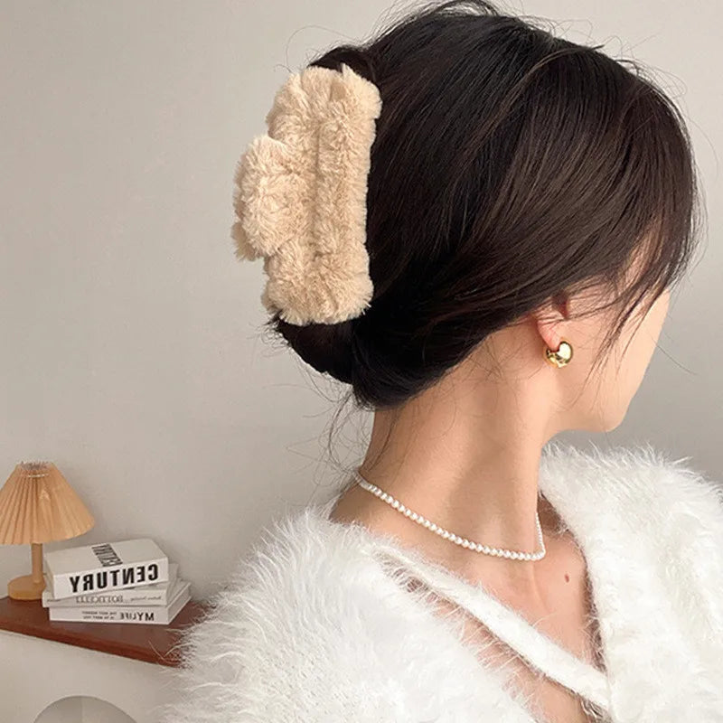 10.5cm Plush Square Hair Claw Clip Women's