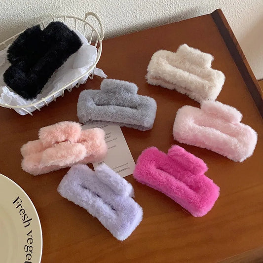 10.5cm Plush Square Hair Claw Clip Women's